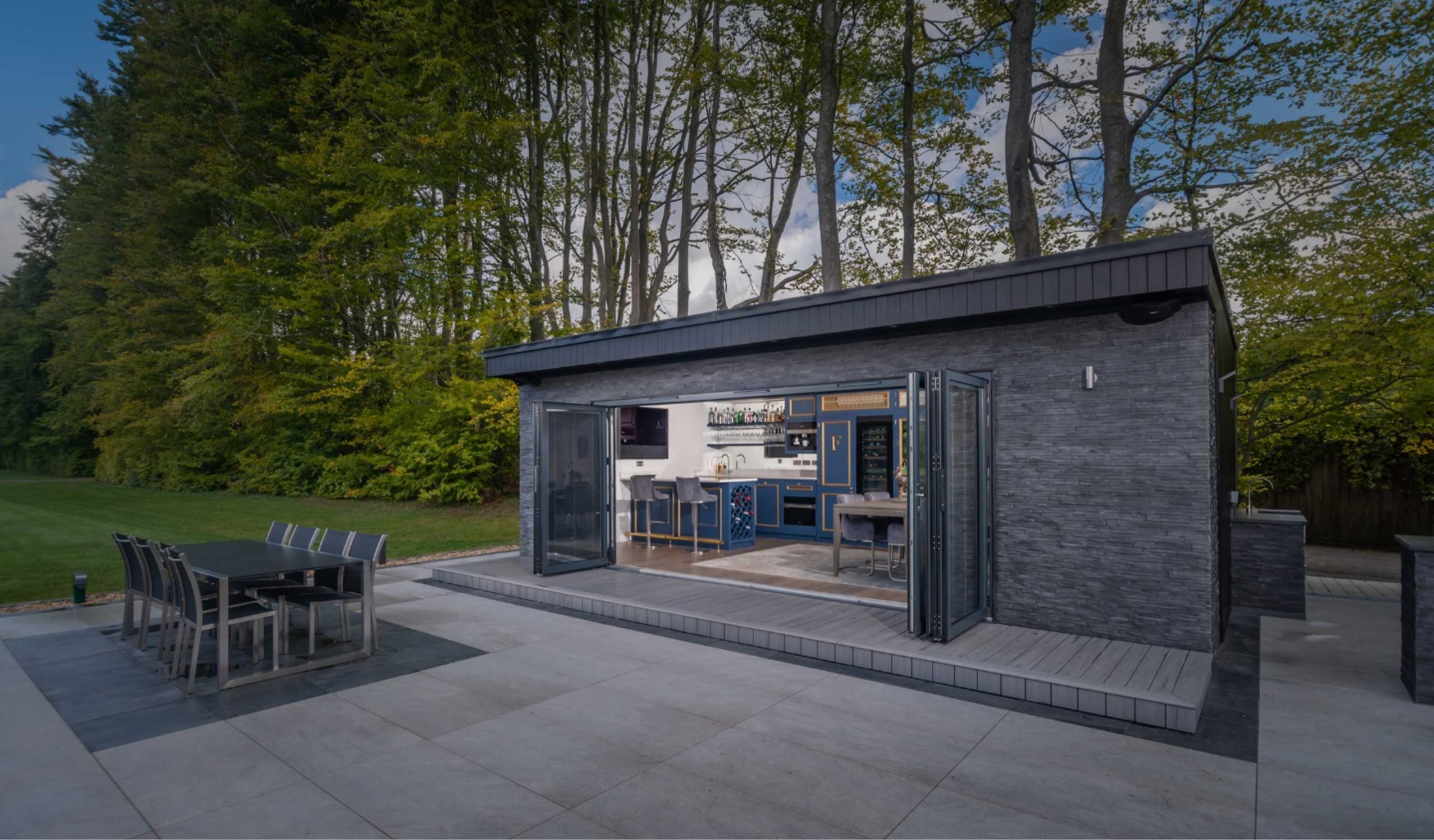 Luxury garden room interior with natural light